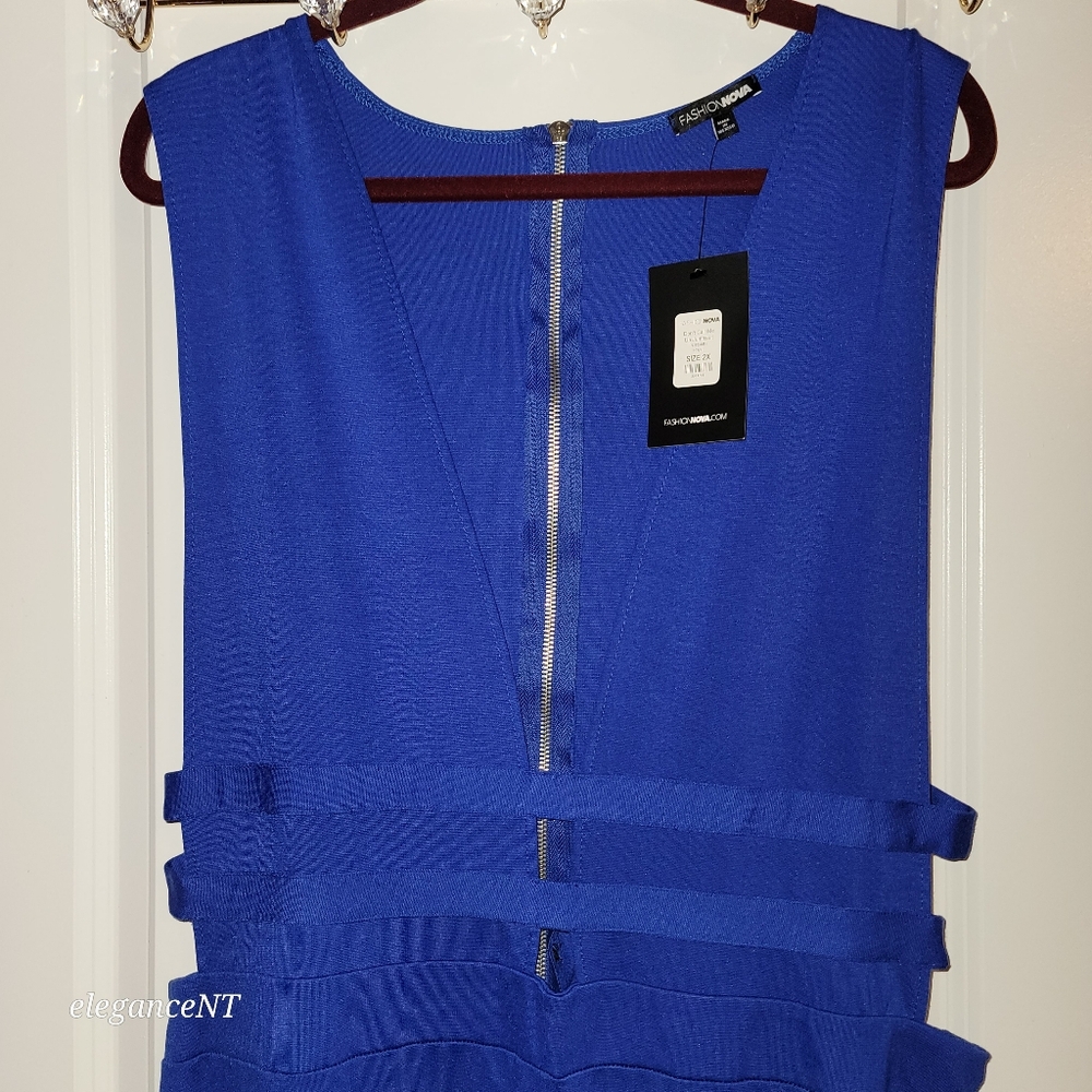 Fashion Nova Don’t Call Me Up Royal Blue Jumpsuit Sz: 2X NWT - Picture 2 of 10